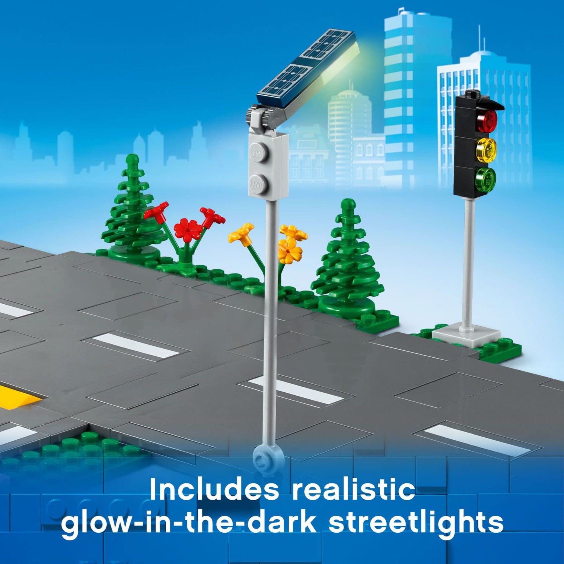 LEGO City Road Plates 60304 - Building Toy Set, Featuring Traffic Lights, Trees, Glow in The Dark Bricks, Combine City Series Sets, Great Gift