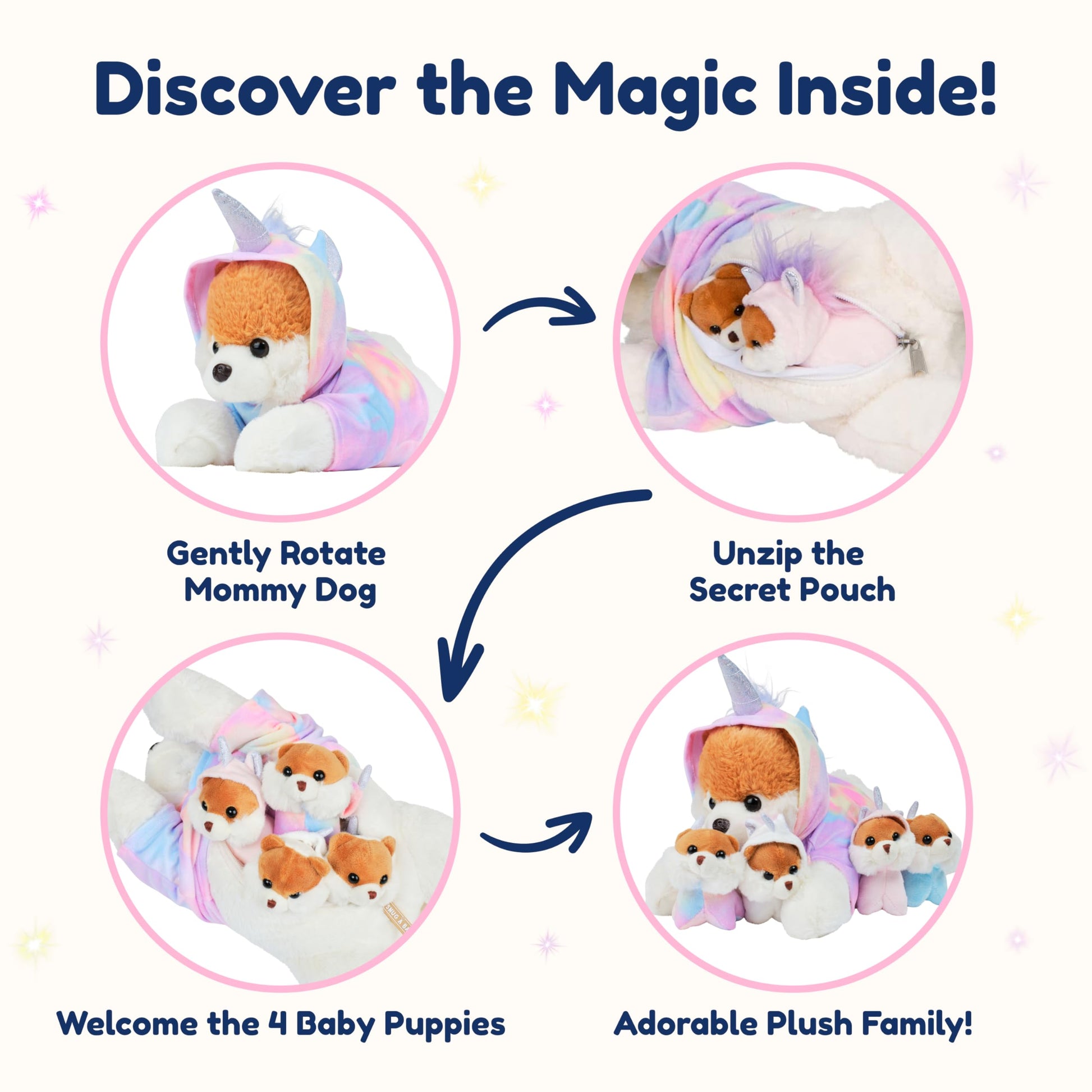 PixieCrush Dog Stuffed Animals - Bernese Mommy with 4 Puppies in Her Tummy - Huggable and Fluffy Dog Plushies for Imaginative Play - Plush Toys