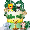 XLENGO 20 PCS Jungle Safari Animal Cake Topper with Lion Giraffe Monkey Elephant Zebra Colourful Balls Leaves Cake Decoration for Baby Shower Safari