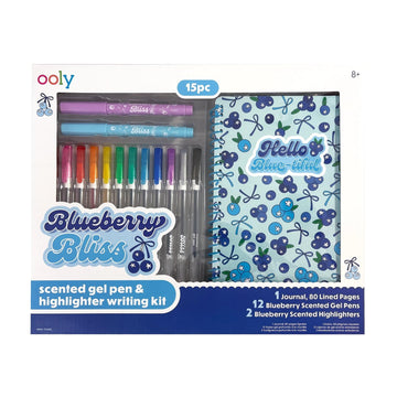Ooly Blueberry Bliss Writing Kit - 15 Piece Scented Gel Pen & Highlighter Set with Blueberry Notebook, Kids, Tween & Teen Writing Kit for Journaling