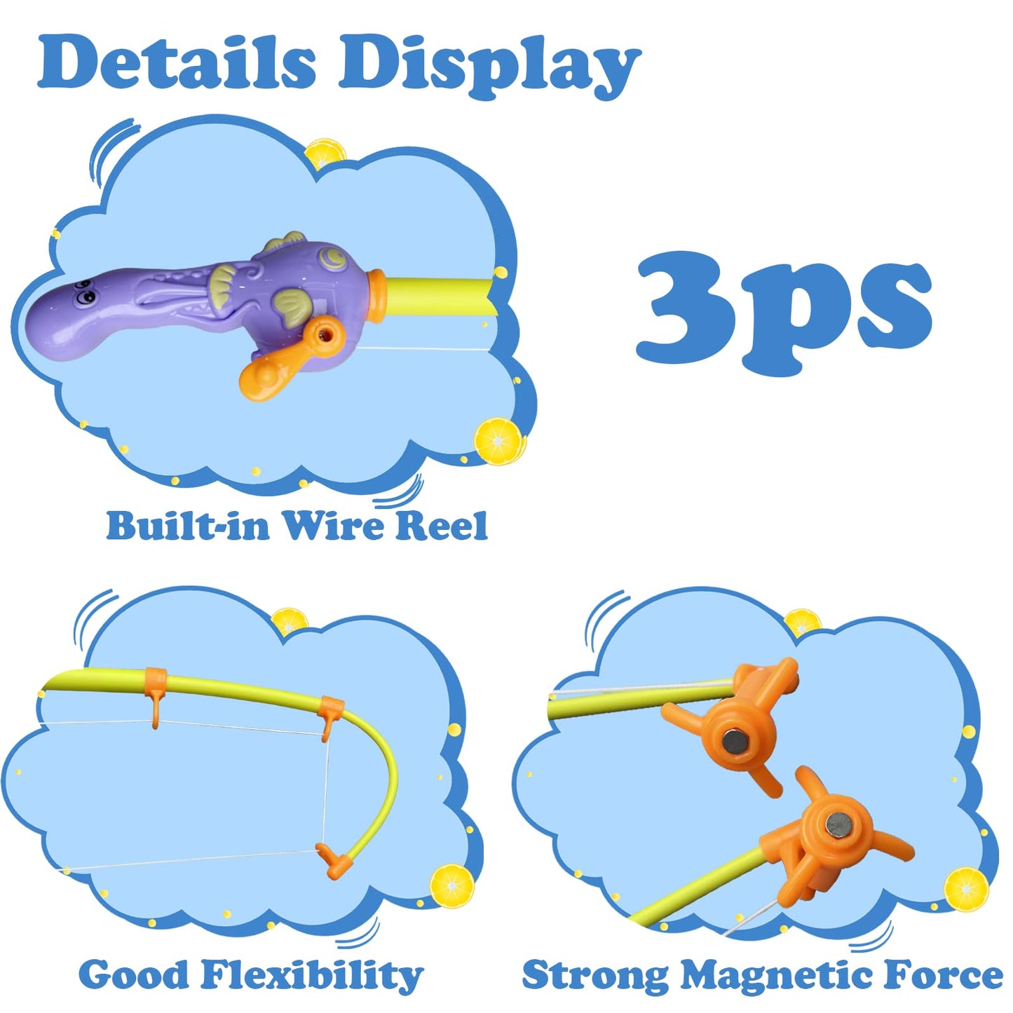 3 Pcs Magnetic Fishing Pole for Kids - Baby and Toddler Bath Toy for Bath, Pool (No Fishes Included)