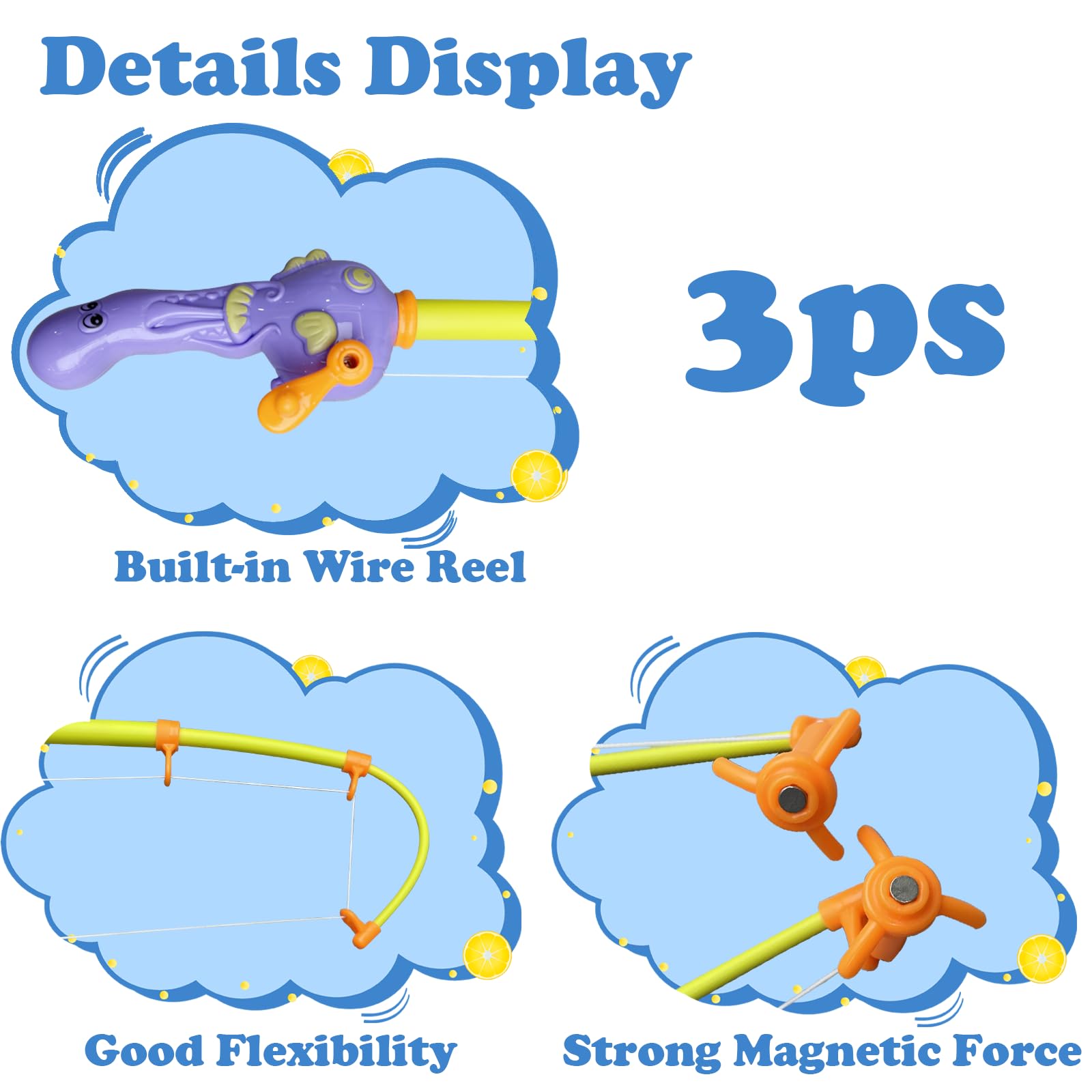 3 Pcs Magnetic Fishing Pole for Kids - Baby and Toddler Bath Toy for Bath, Pool (No Fishes Included)