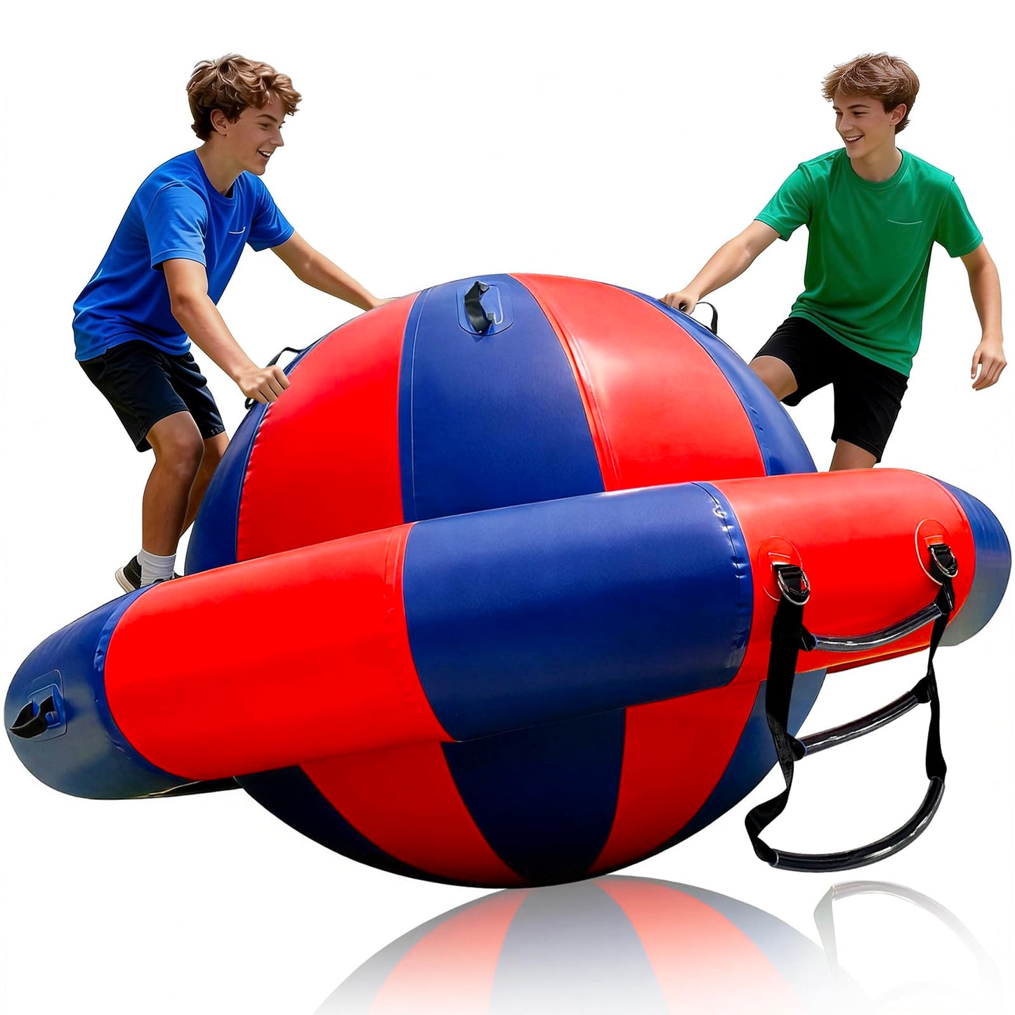 OZIS 6.5x3.6 FT Inflatable Dome Rocker Bouncer with Electric Pump, 380 LBS Weight Capacity, Bounce, Climb & Tilt Toy with 6 Handles, Outdoor Kids
