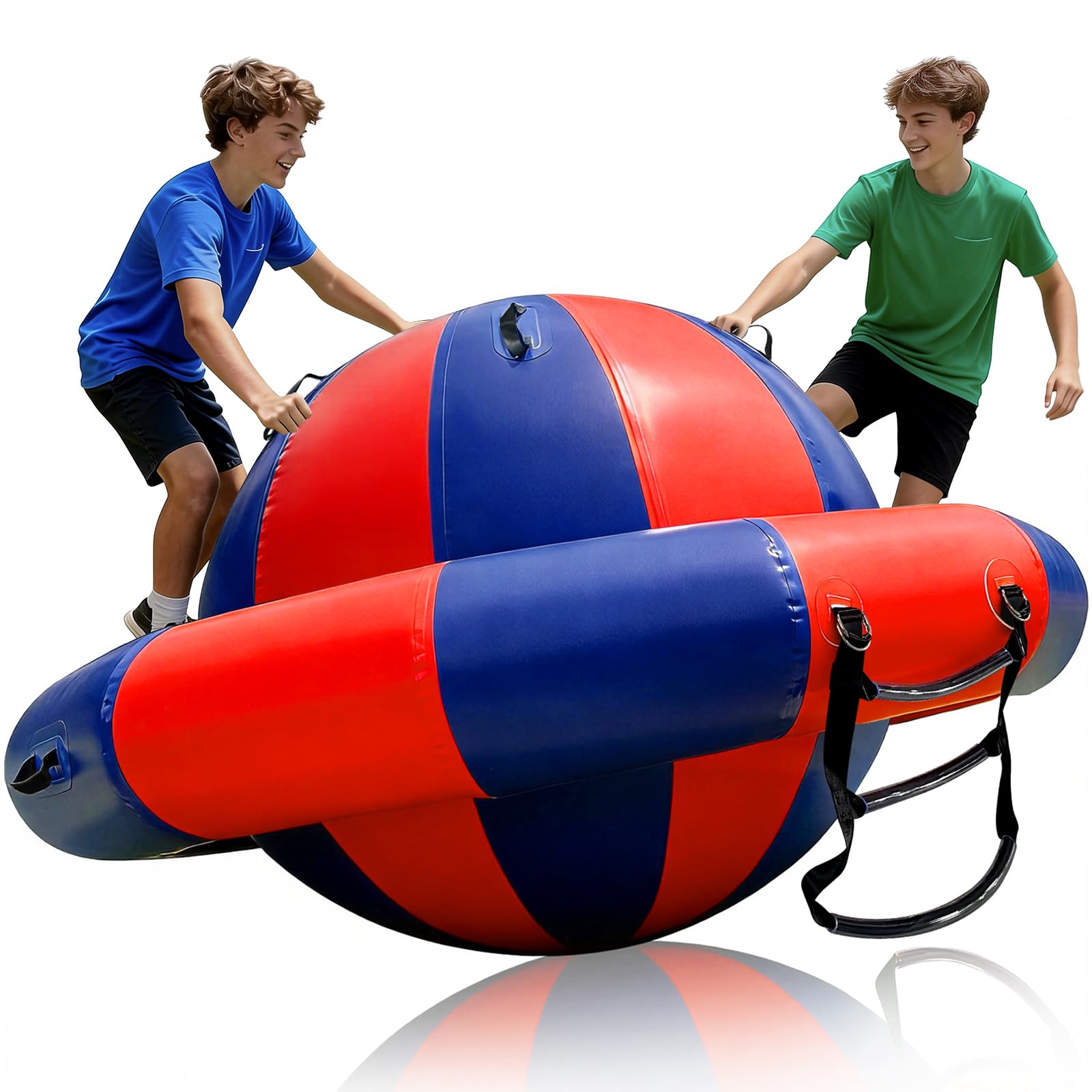 OZIS 6.5x3.6 FT Inflatable Dome Rocker Bouncer with Electric Pump, 380 LBS Weight Capacity, Bounce, Climb & Tilt Toy with 6 Handles, Outdoor Kids