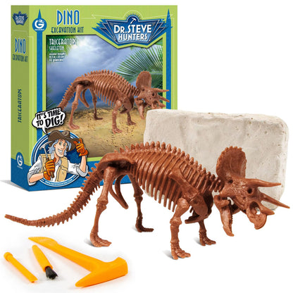 Geoworld Triceratops Dino Dig Kit - Assemble an 8-Inch Authentic Dinosaur Skeleton Model - Ultimate STEM Learning Experience for Kids Ages 6+