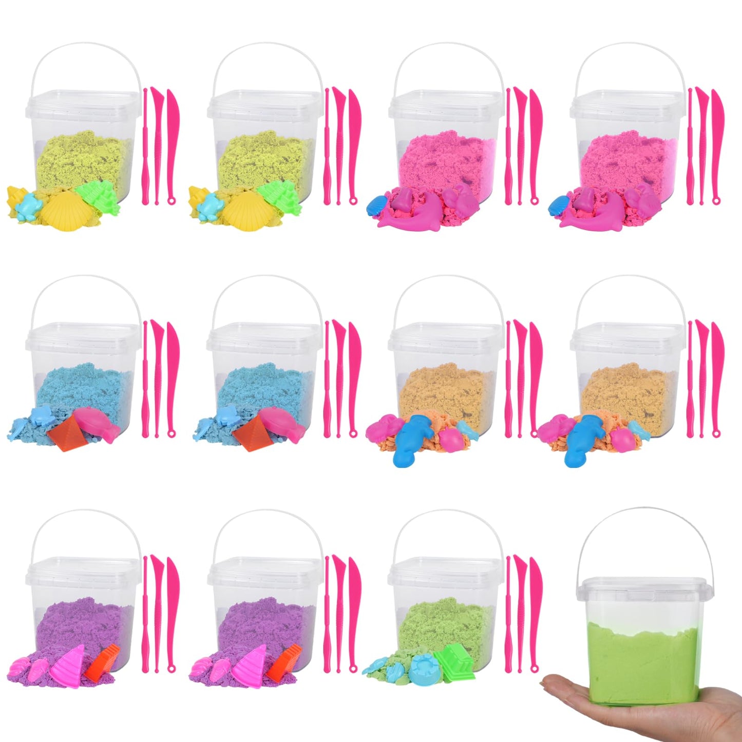 Minyaluck Play Sand Bulk Kit,6 Color 5.3 Lb Magic 48 Molds,Sensory Toy Art Moldable Self-Sticking Kids Bulk Sand for Valentine's Day Classroom Home