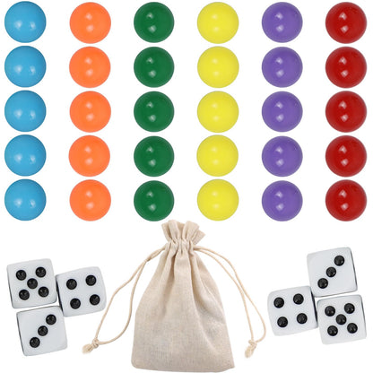 Qryovsa Marbles for Wahoo Board Game 14 mm Set of 30 with 6 Dice and Bag