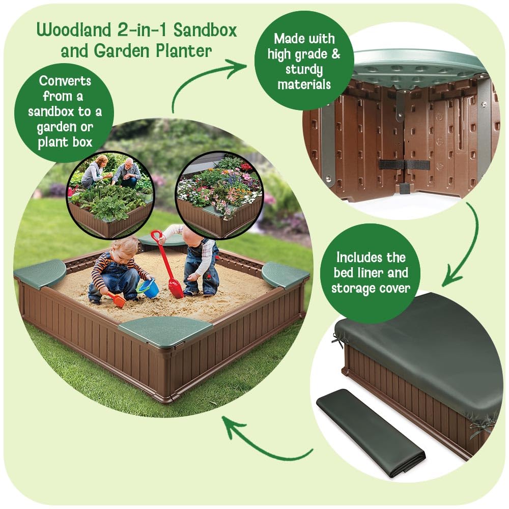 Badger Basket 2-in-1 Sandbox & Garden Planter with Cover - Brown/Green