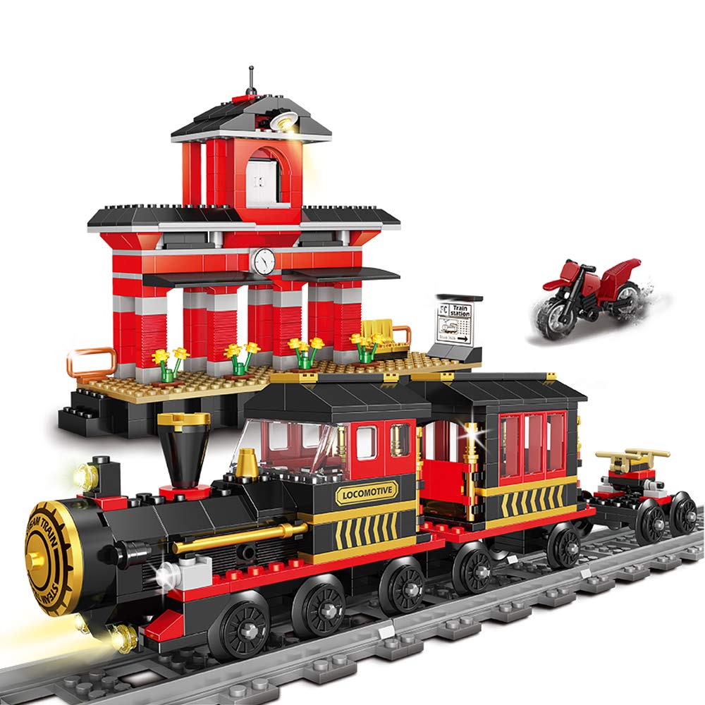 JIMUJIA Building Blocks Toys 583 Pieces Classic Train Set with Station Construction Brick Education Learning Toys for Kids 6+ Birthday for Boys