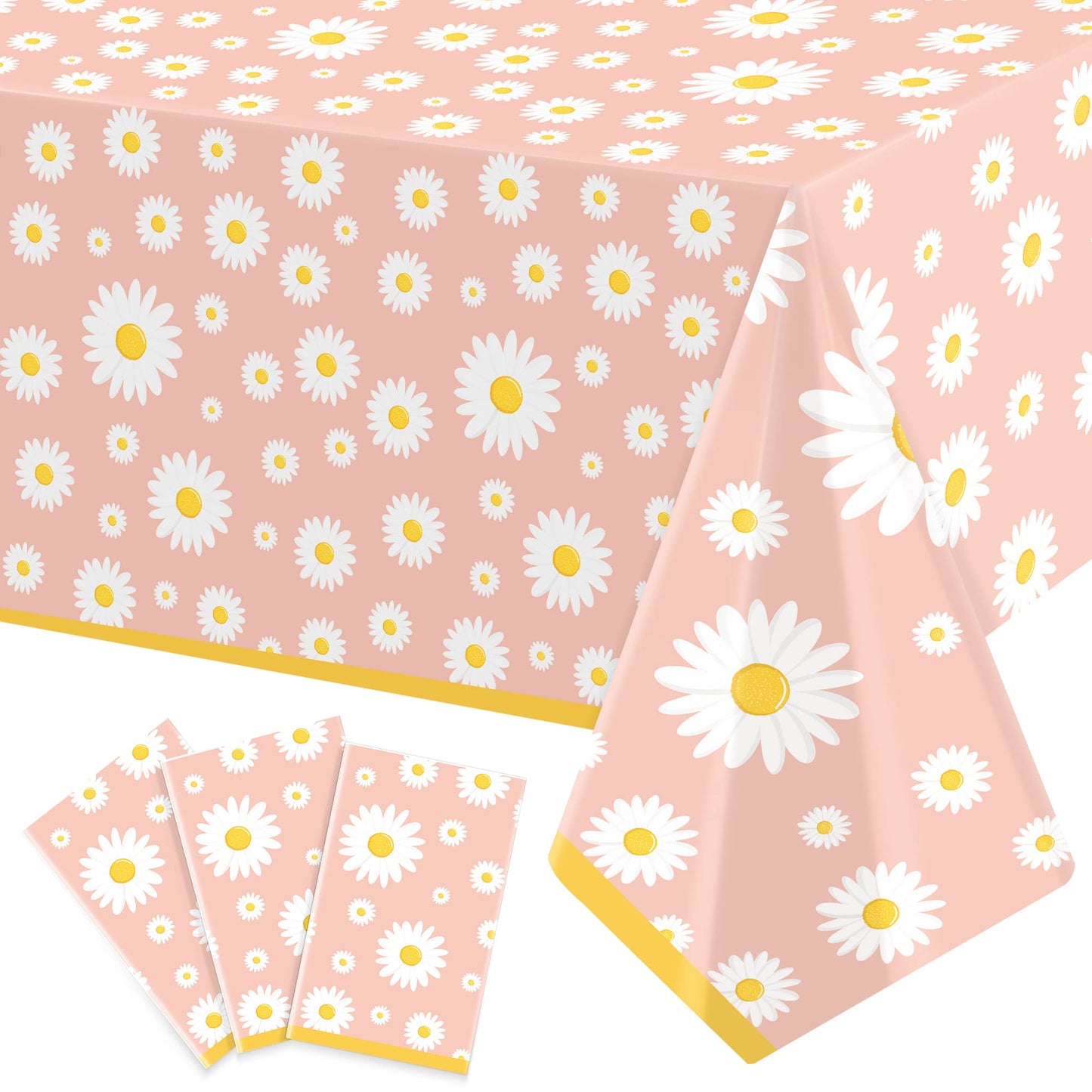 3 Pack Daisy Tablecloth Daisy Flower Birthday Party Decorations for Girls Disposable Plastic Groovy Table Cloth Groovy Retro Hippie Party Table Cover