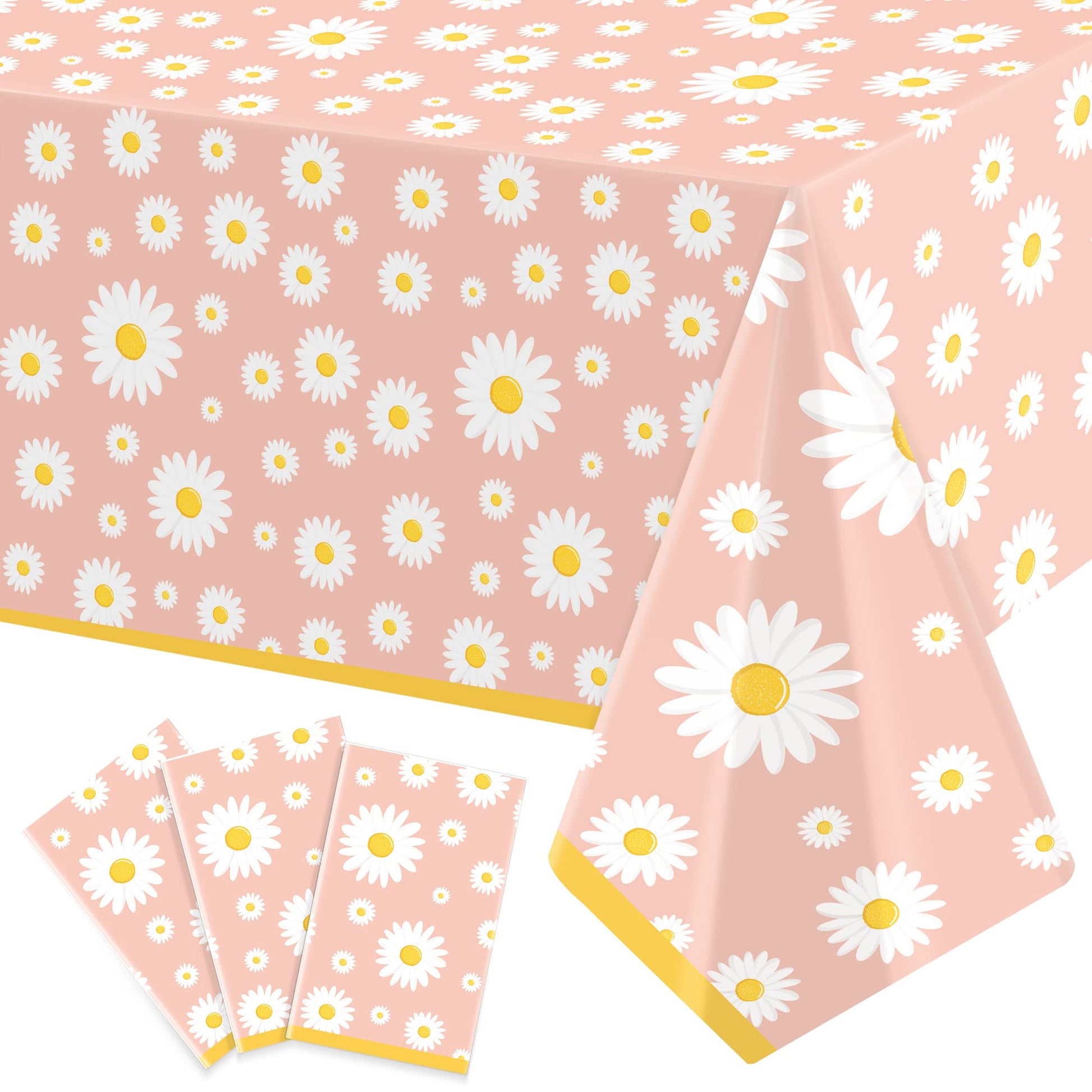 3 Pack Daisy Tablecloth Daisy Flower Birthday Party Decorations for Girls Disposable Plastic Groovy Table Cloth Groovy Retro Hippie Party Table Cover