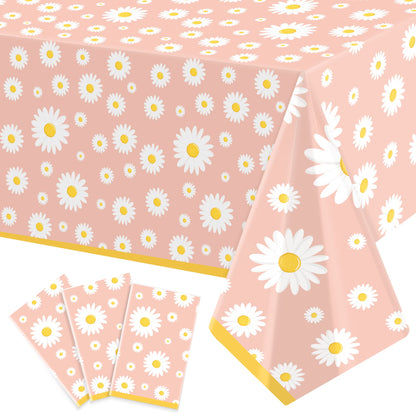 3 Pack Daisy Tablecloth Daisy Flower Birthday Party Decorations for Girls Disposable Plastic Groovy Table Cloth Groovy Retro Hippie Party Table Cover