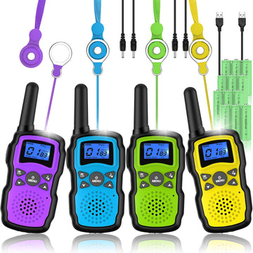 Wishouse Walkie Talkies for Kids Adults Rechargeable Long Range 4 Pack with 2 USB Chargers 12 Batteries,Family Walky Talky,Outdoor Camping Games