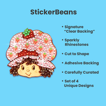 StickerBeans® Rhinestone Stickers BOY Meets Girl® x Strawberry Shortcake® 4-Pack, 2” x 2” Sparkly Cut-to-Shape Adhesive for Collecting, Trading