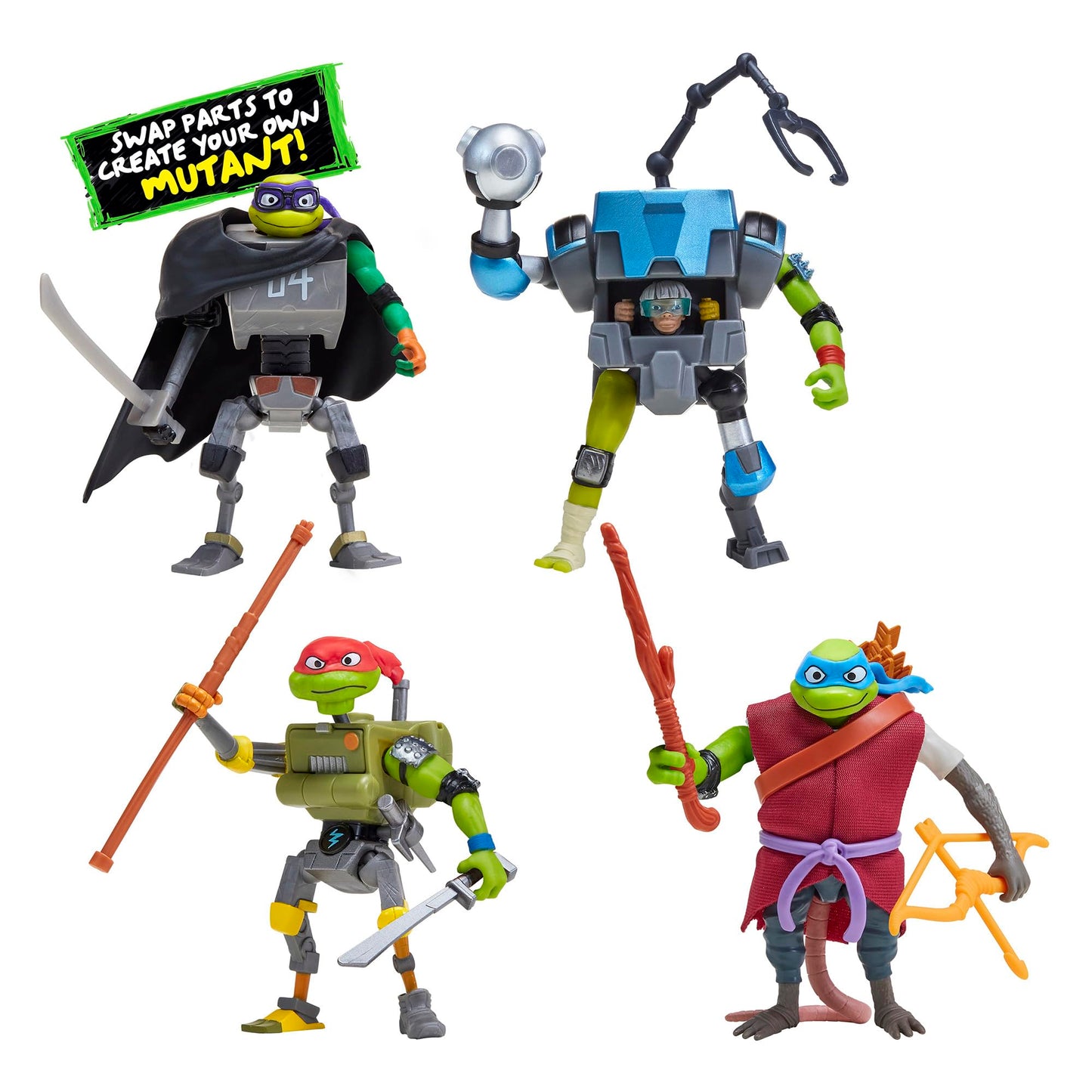 PlayMates Teenage Mutant Ninja Turtles Mix N Match Robots 4-Pack Bundle Toys