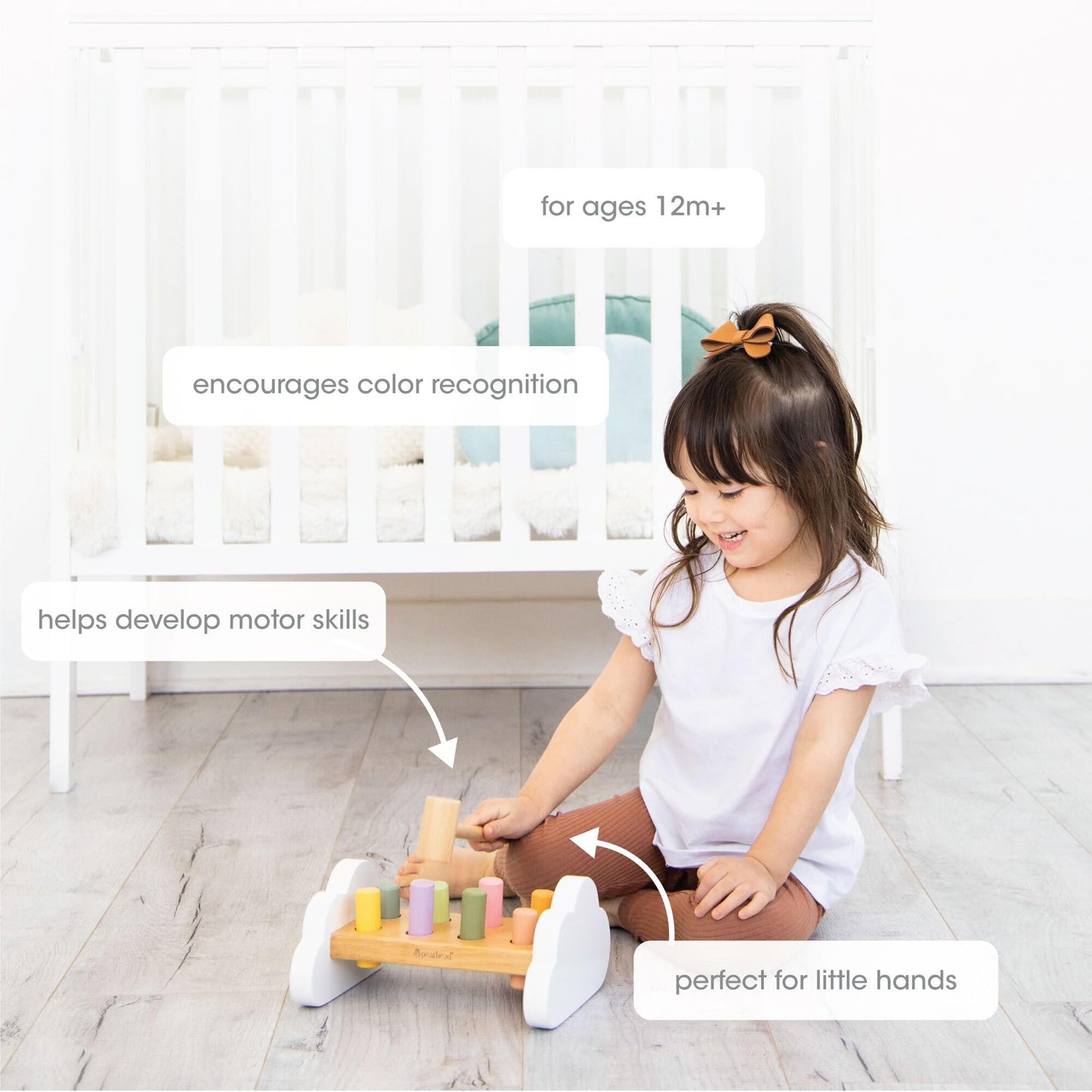 Pearhead Montessori Hammer Bench, Wooden Pounding Toy for Toddlers