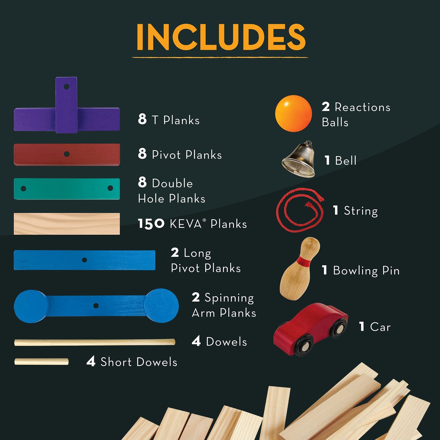 MindWare KEVA Contraptions Reactions Planks Building Toy - 178 KEVA Building Planks (191 Piece Set) - Free-Form Wood Building Set for Kids to Create