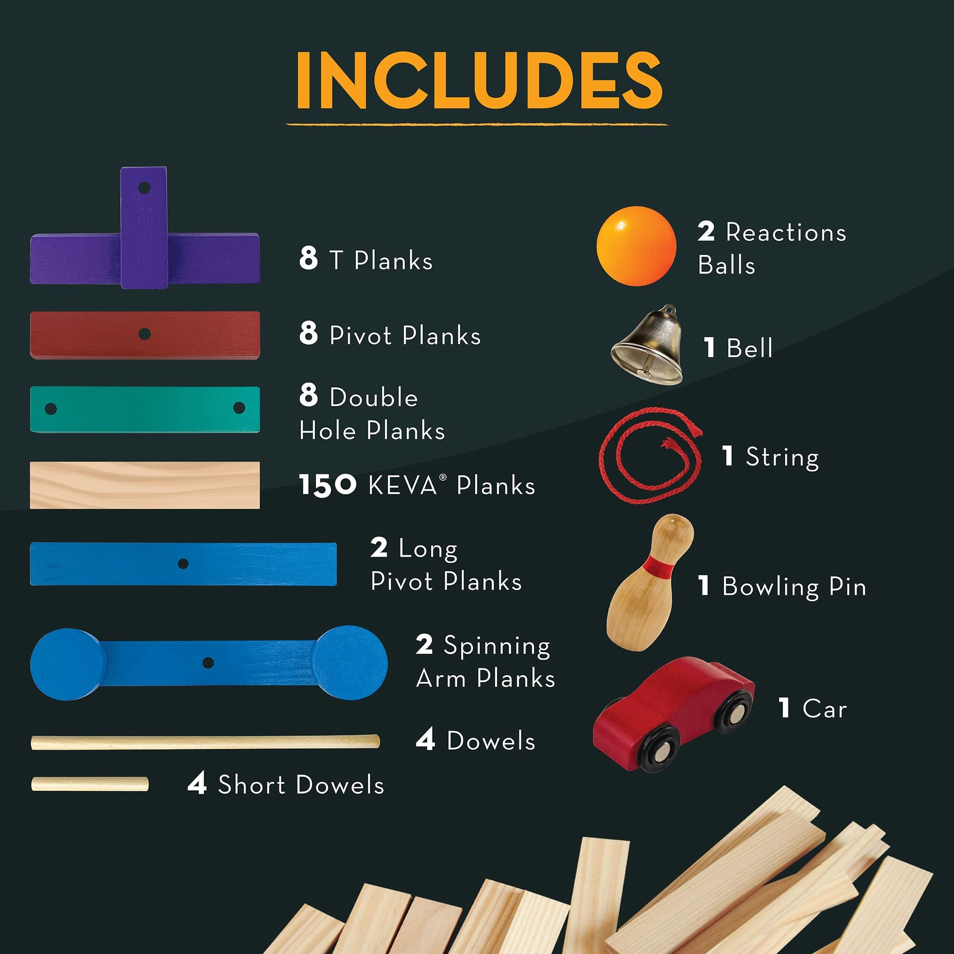 MindWare KEVA Contraptions Reactions Planks Building Toy - 178 KEVA Building Planks (191 Piece Set) - Free-Form Wood Building Set for Kids to Create