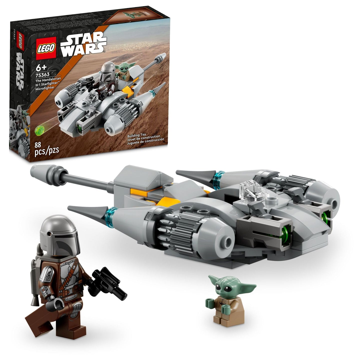 LEGO Star Wars The Mandalorian’s N-1 Starfighter Microfighter, Building Toy Set for Kids Ages 6 and Up with Mando and Grogu 'Baby Yoda' Minifigures,