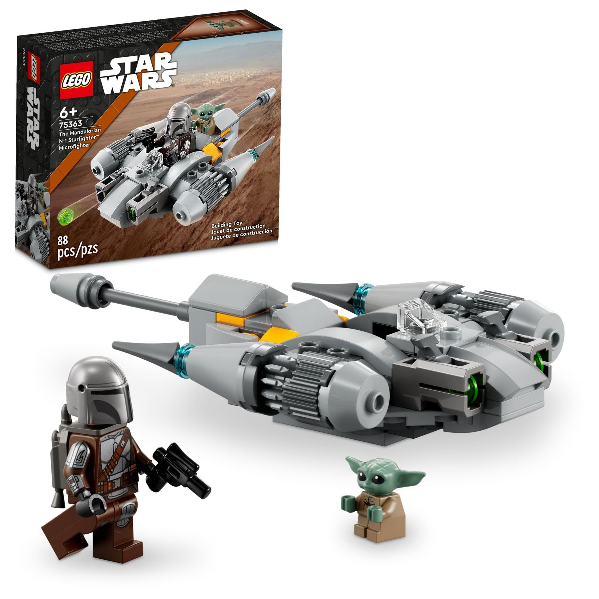 LEGO Star Wars The Mandalorian’s N-1 Starfighter Microfighter, Building Toy Set for Kids Ages 6 and Up with Mando and Grogu 'Baby Yoda' Minifigures,