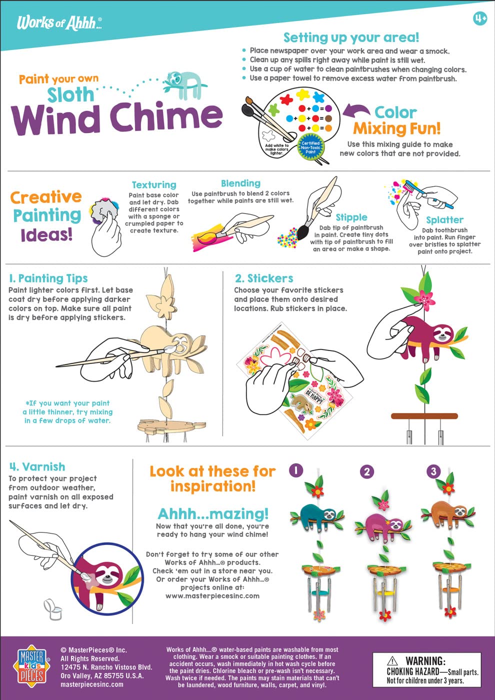 Works of Ahhh... Sloth Wind Chime Craft Kit - Classic Wood Paint Set for Kids, Includes Real Wood, Paints & Instructions
