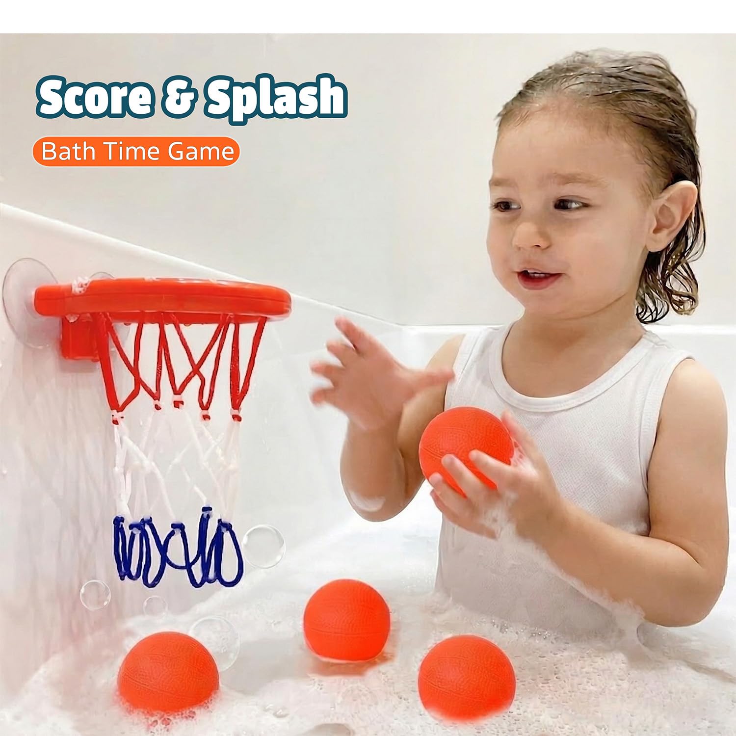 Bath Toys - Bathtub Basketball Hoop for Toddlers Kids with 4 Mold-Free Balls and Strong Suction Cups Basketball Hoop | Toddler Shower Toys and Fun