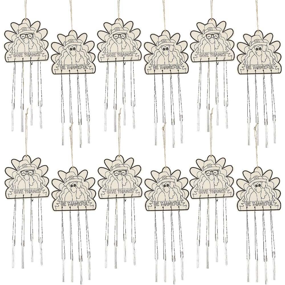 Color Your Own Thanksgiving Turkey Wind Chimes - Craft Kits - 12 Pieces