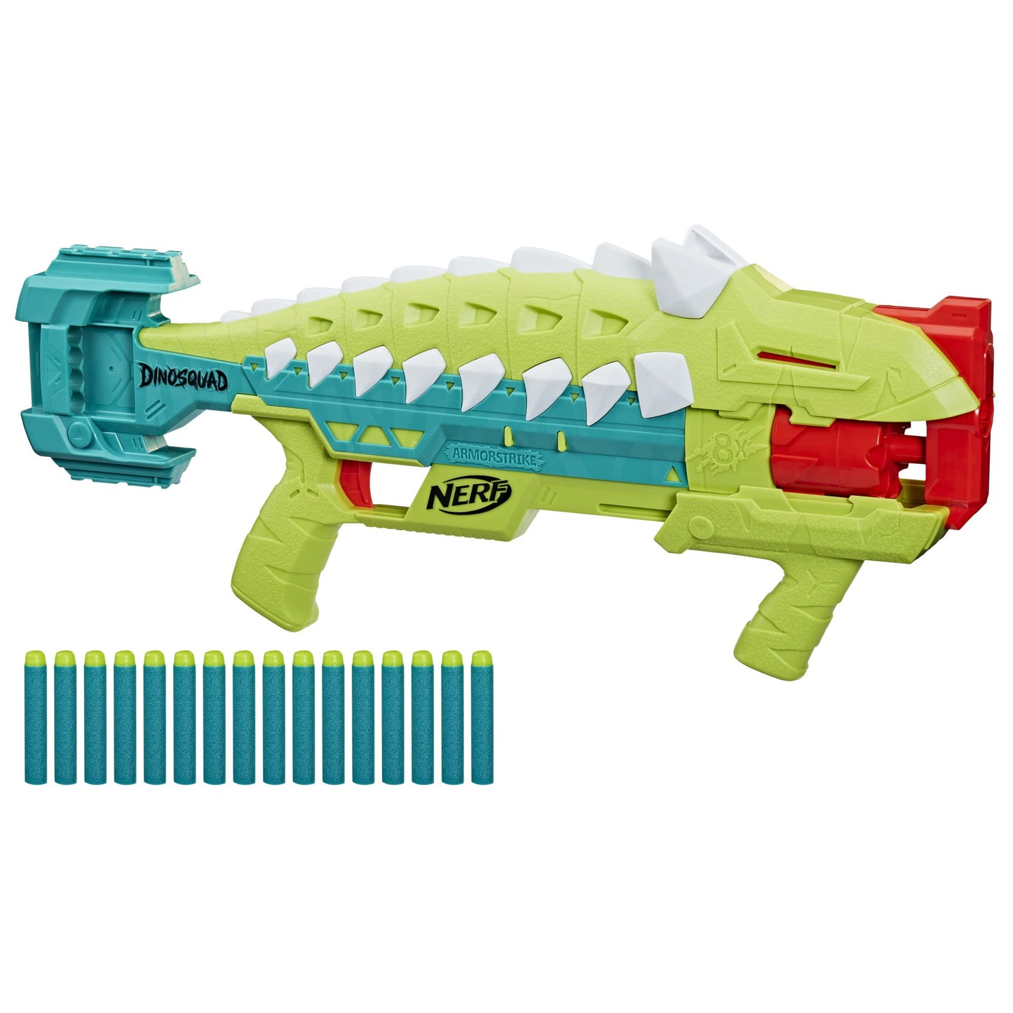 Nerf DinoSquad Armorstrike Dart Blaster, 8-Dart Drum, 16 Nerf Elite Darts, Anklyosaurus Dinosaur Design, Toys for 8 Year Old Boys and Girls and Up