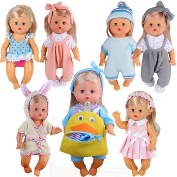Young Buds 8pcs for 8-9-10 Inch Baby Doll Clothes Dress Newborn Baby Doll Accessories Gown Costumes Outfits with Schoolbag Xmas Gift-wrap