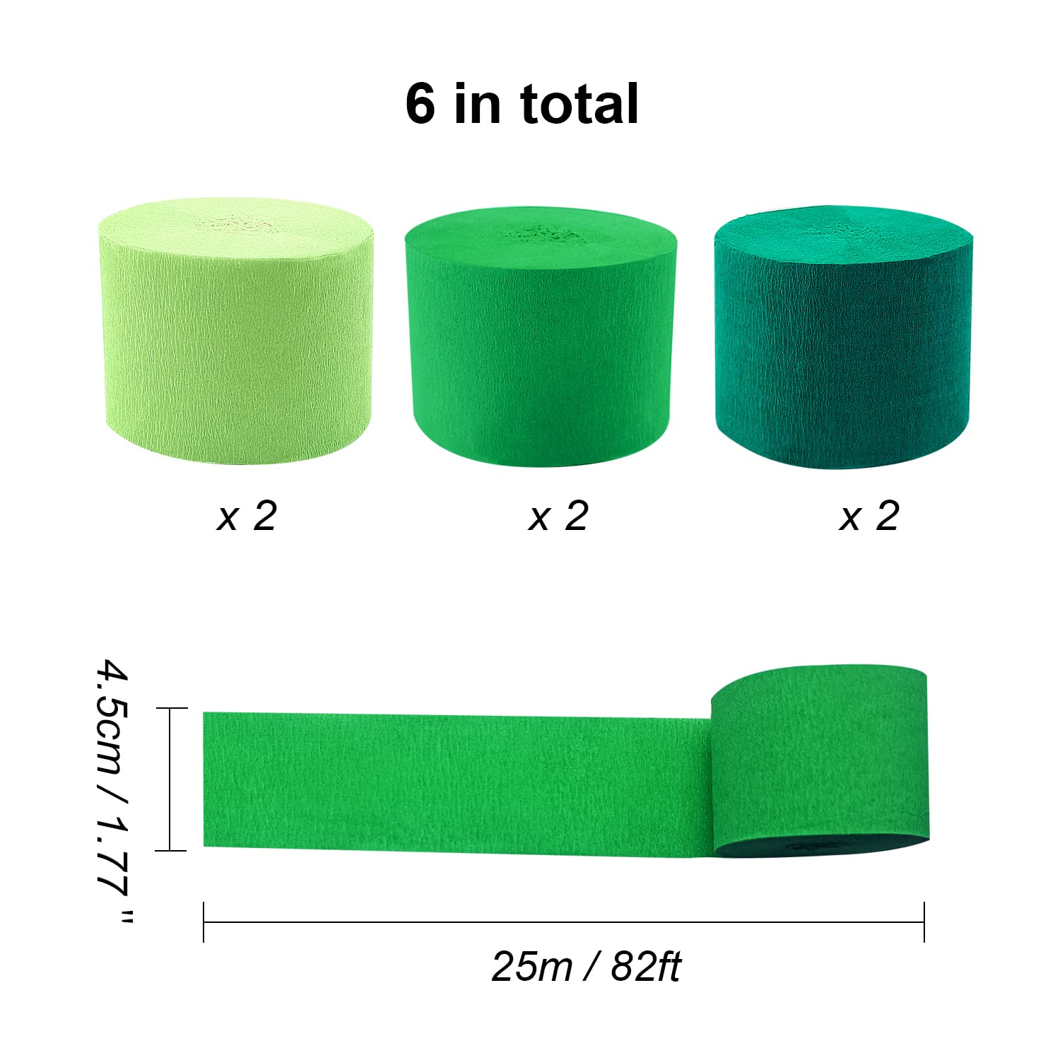 TKEJZu Green Crepe Paper Streamer - 492 Feet, 6 Rolls, Spring Party Backdrop Decor for Green Theme Birthday, Wedding, Baby Shower, Irish Lucky Day