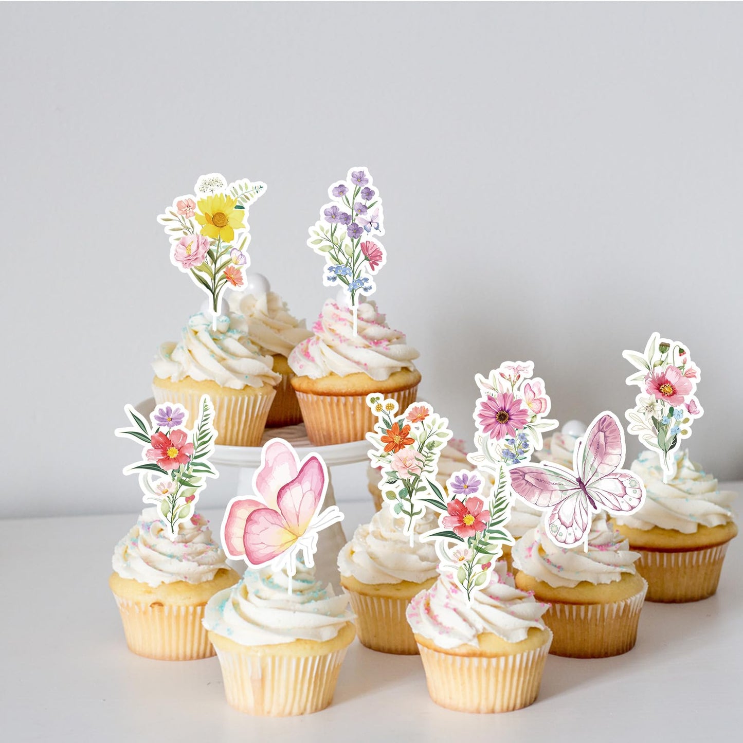 Deorfuy Wildflower Party Decorations 40PCS Cupcake Toppers Floral