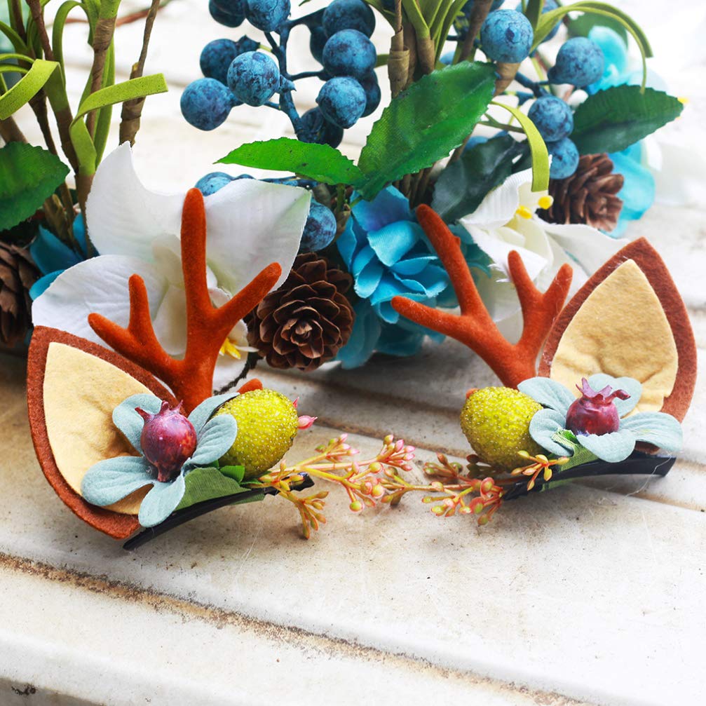 Lurrose 3pcs Reindeer Antlers Headband Christmas Hair Clip Floral Hair Hoop Butterfly Pine Cone Branch Headband for Xmas Holidays Party Cosplay Favors