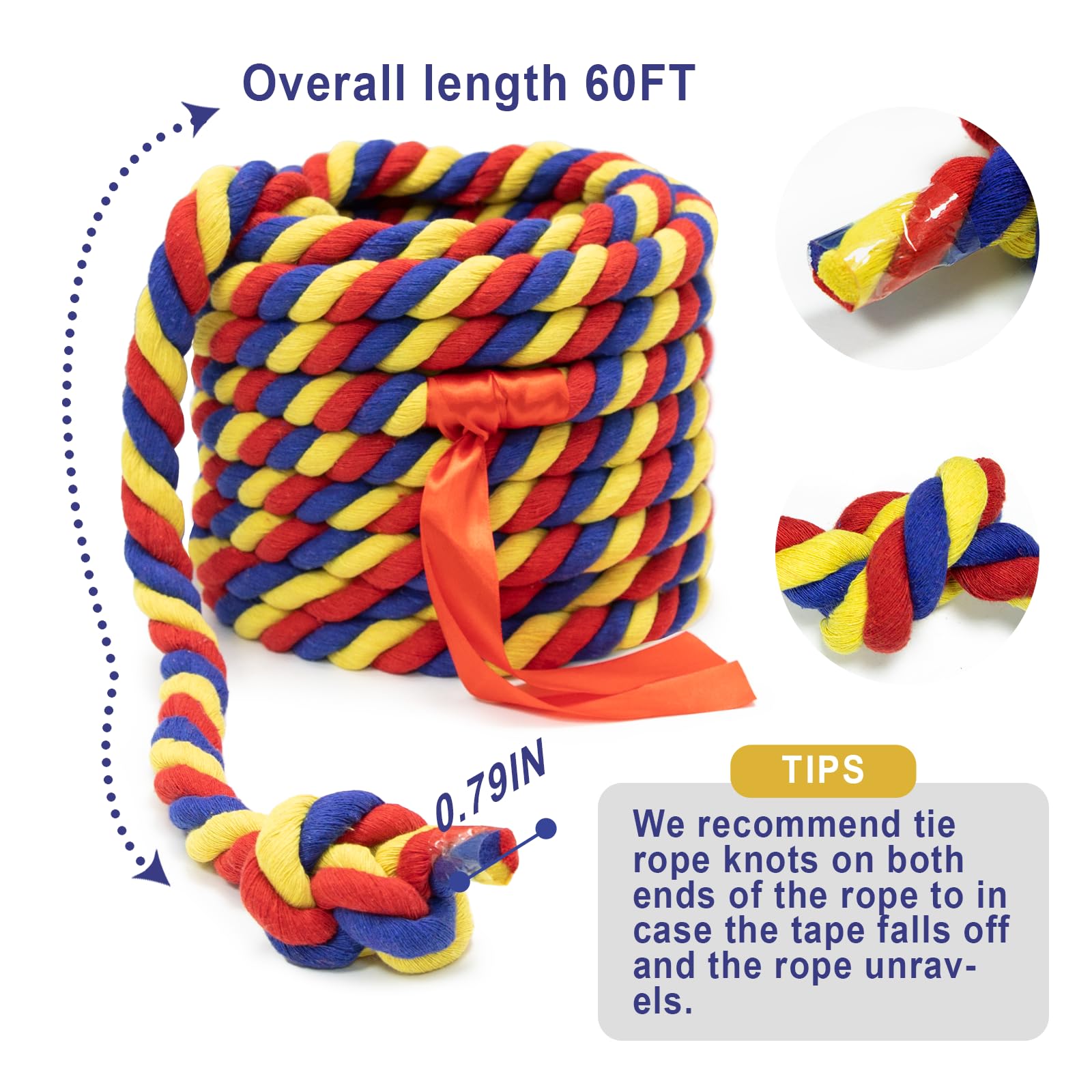 Tug of War Rope for Kids and Adults, 20/40/60FT Tug a War Rope for Outdoor Games Field Day Family Reunion Birthday Games, Outside Activities Yard