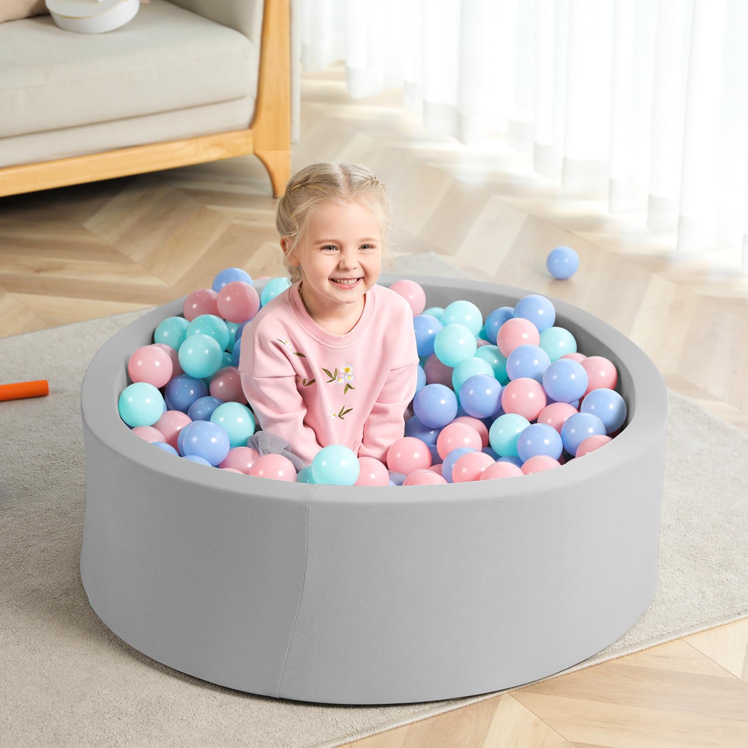 TRENDBOX Foam Ball Pit, 36" x 12" Indoor Soft Ball Pool for Kid?Light Gray
