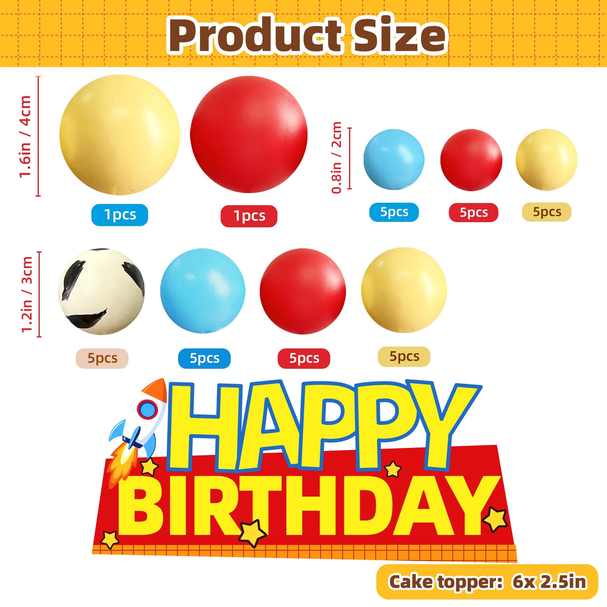 Balls Cake Toppers Blue Orange Birthday Cake Decorations for Baby Shower Birthday Cake Decorating (Cartoon story)