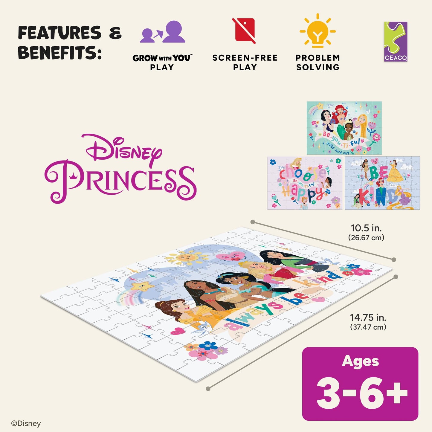 Disney Princess - CEACO 4-in-1 Multipack Jigsaw Puzzles - 48, 72 & 100 Pieces, Preschool Puzzle Set for Ages 3-6+
