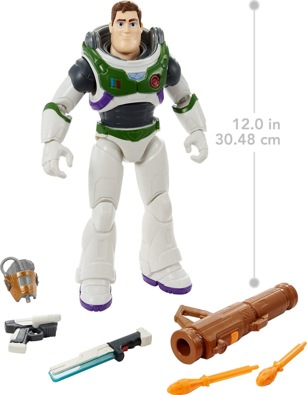 Mattel Disney and Pixar Lightyear Toys, Buzz Lightyear Figure, Fully Equipped 12-in Action Figure with 4 Accessories, Collectible Gifts for Kids