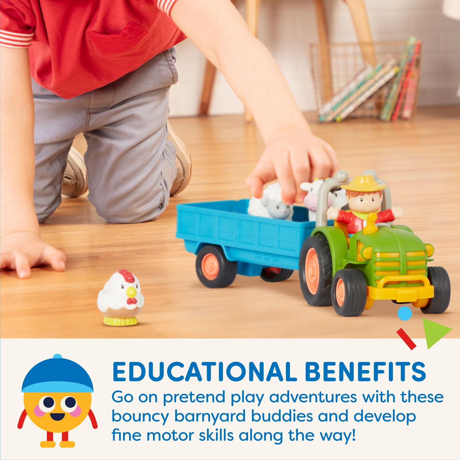 Battat - Farm Toys for Toddlers, Kids - Lights & Sounds Toy Tractor - 7 Pieces Pretend Play Set - Tractor, Trailer, Animals - 18+ Months
