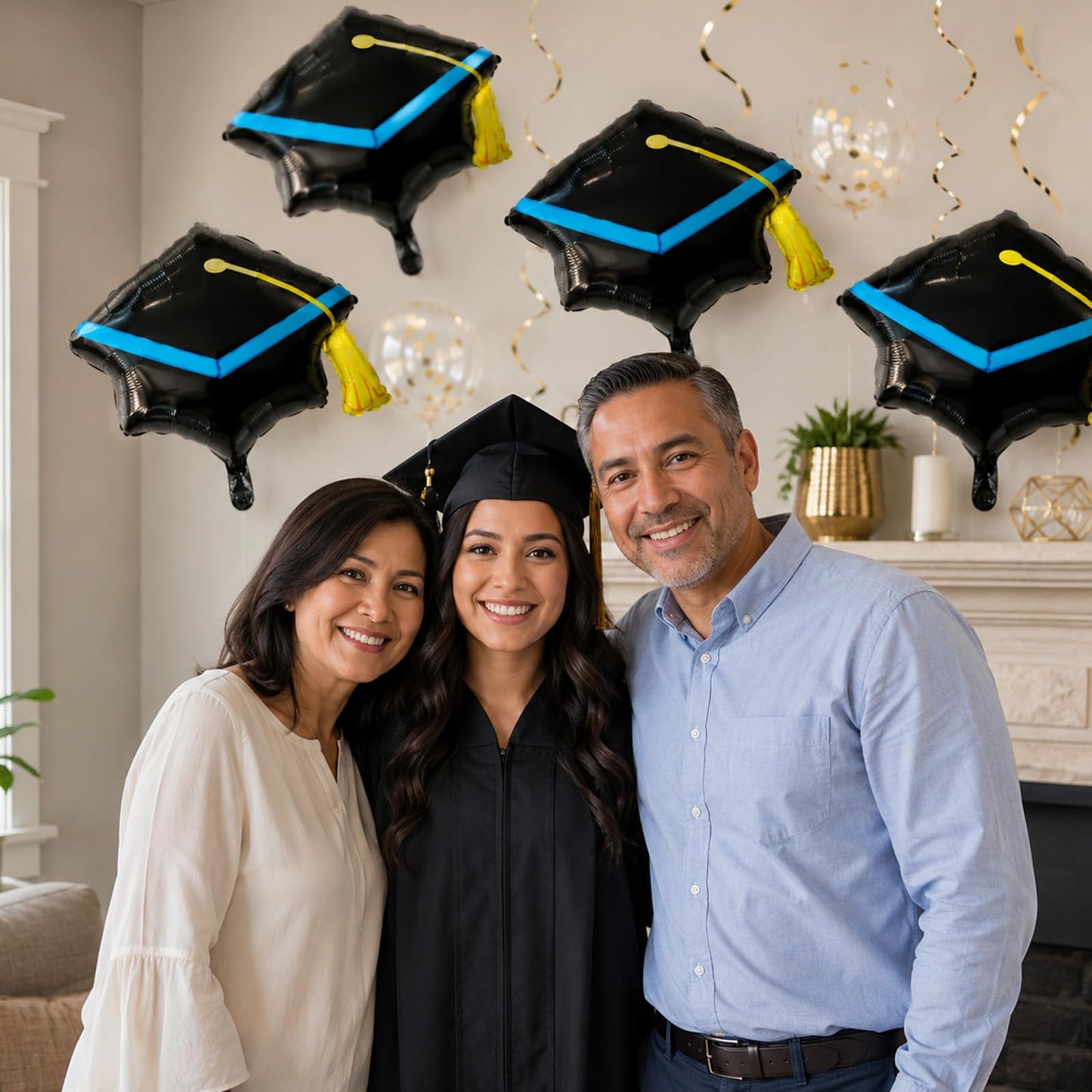 4 Pieces 22 Inches Black Graduation Cap Balloons, Large Academic Cap Shaped Mylar Foil Balloons with Tassel Design, Grad Hat for Class of 2025