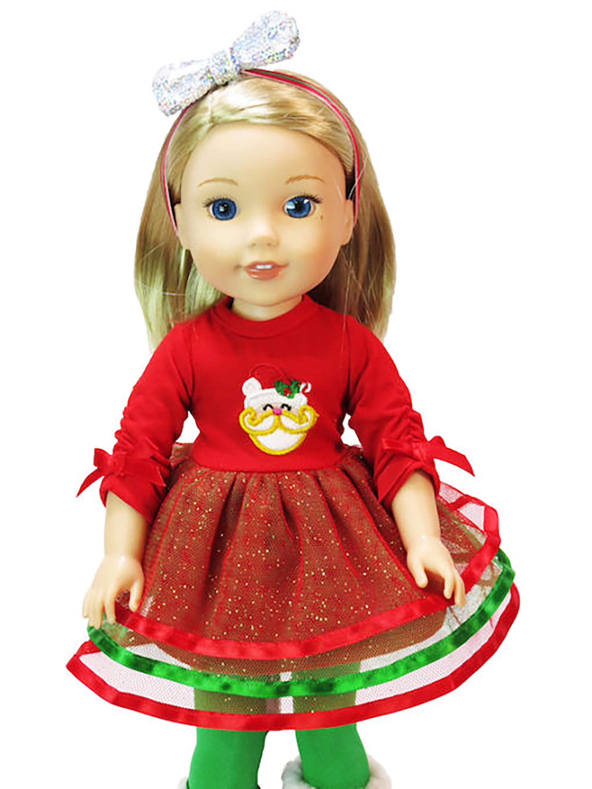 Red and Green Santa Dress for 14-Inch Dolls | Premium Quality & Trendy Design | Dolls Clothes