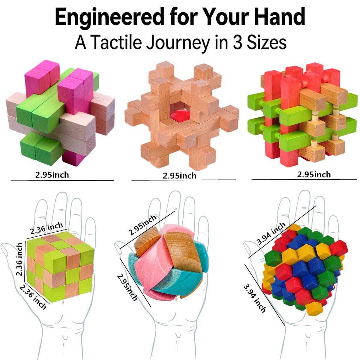 RICHOOSE Wooden Brain Teaser Puzzles for Adults, 6PCS Coffee Table Puzzle Games with Display Stands, Challenging 3D Wood Puzzles for Teens to Seniors