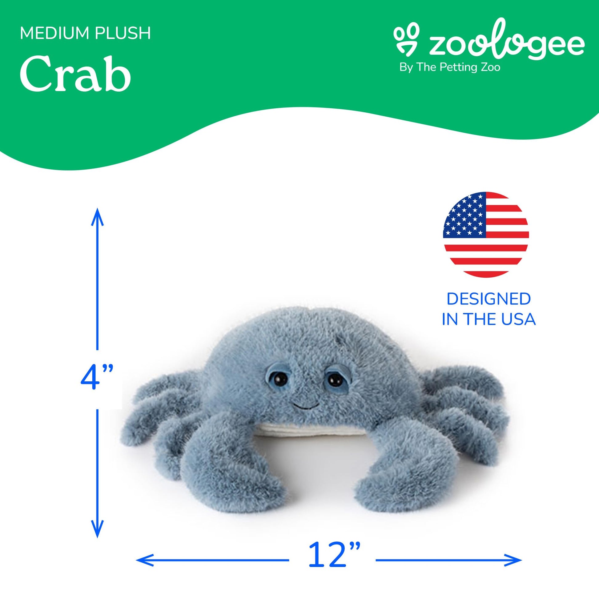 The Petting Zoo Crab Stuffed Animal Plushie, Gifts for Kids, Fuzzlez Sealife Animals, Blue Crab Plush Toy 12 Inches