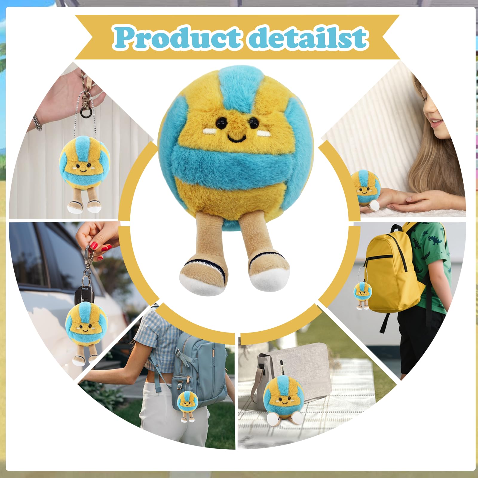 Timisea 8 Pcs Cute Volleyball Stuff Soft Sports Plush Keychain Gift,Volleyball Toys Gifts Soft Sports Balls for Kids Birthday and Volleyball Party