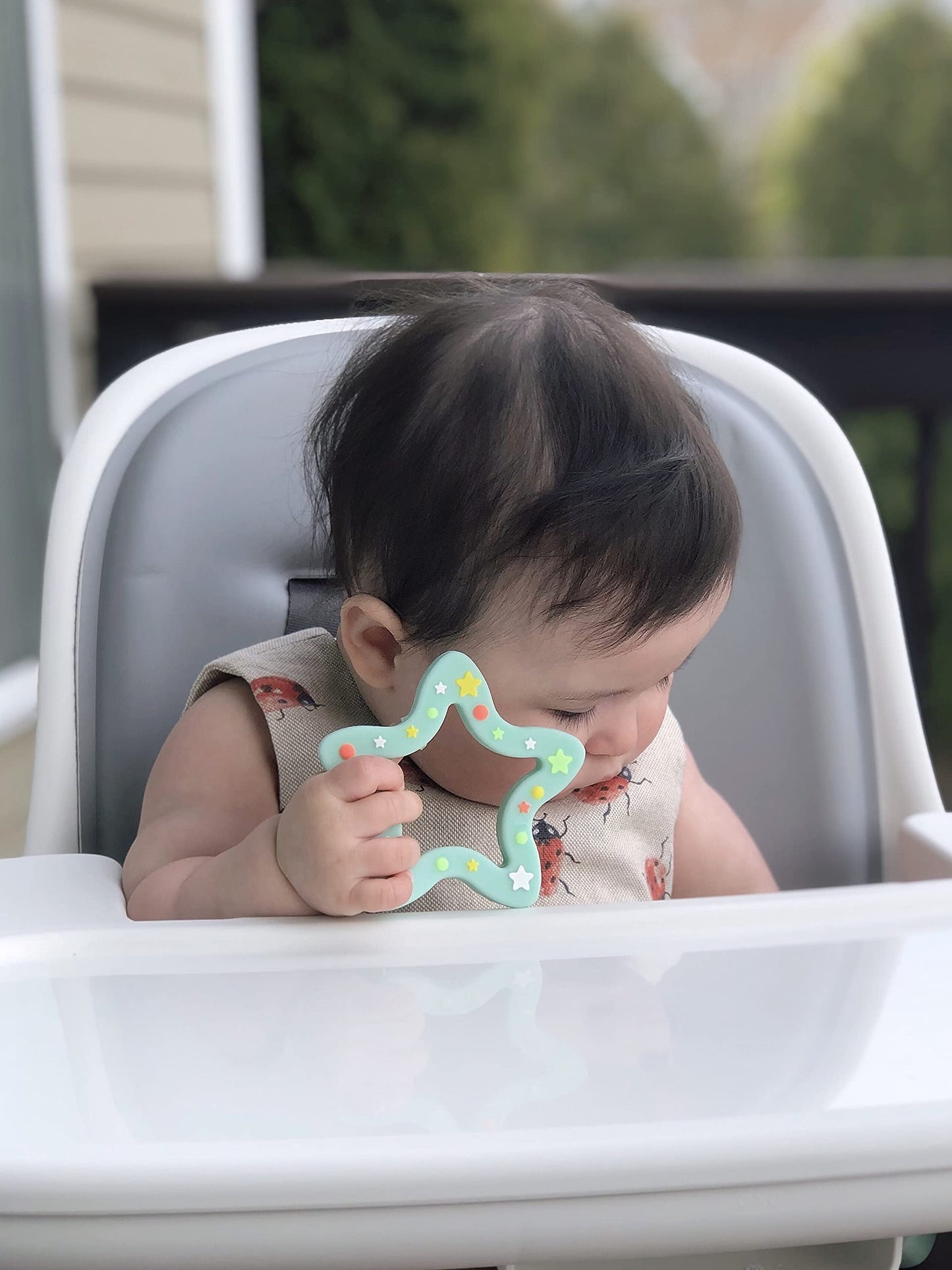 Jimibaby Silicone Star Teether, The First Teething Toy for Baby Boys and Girls,100% BPA Free, Easy to Hold, Freezer Safe (Mint Star)