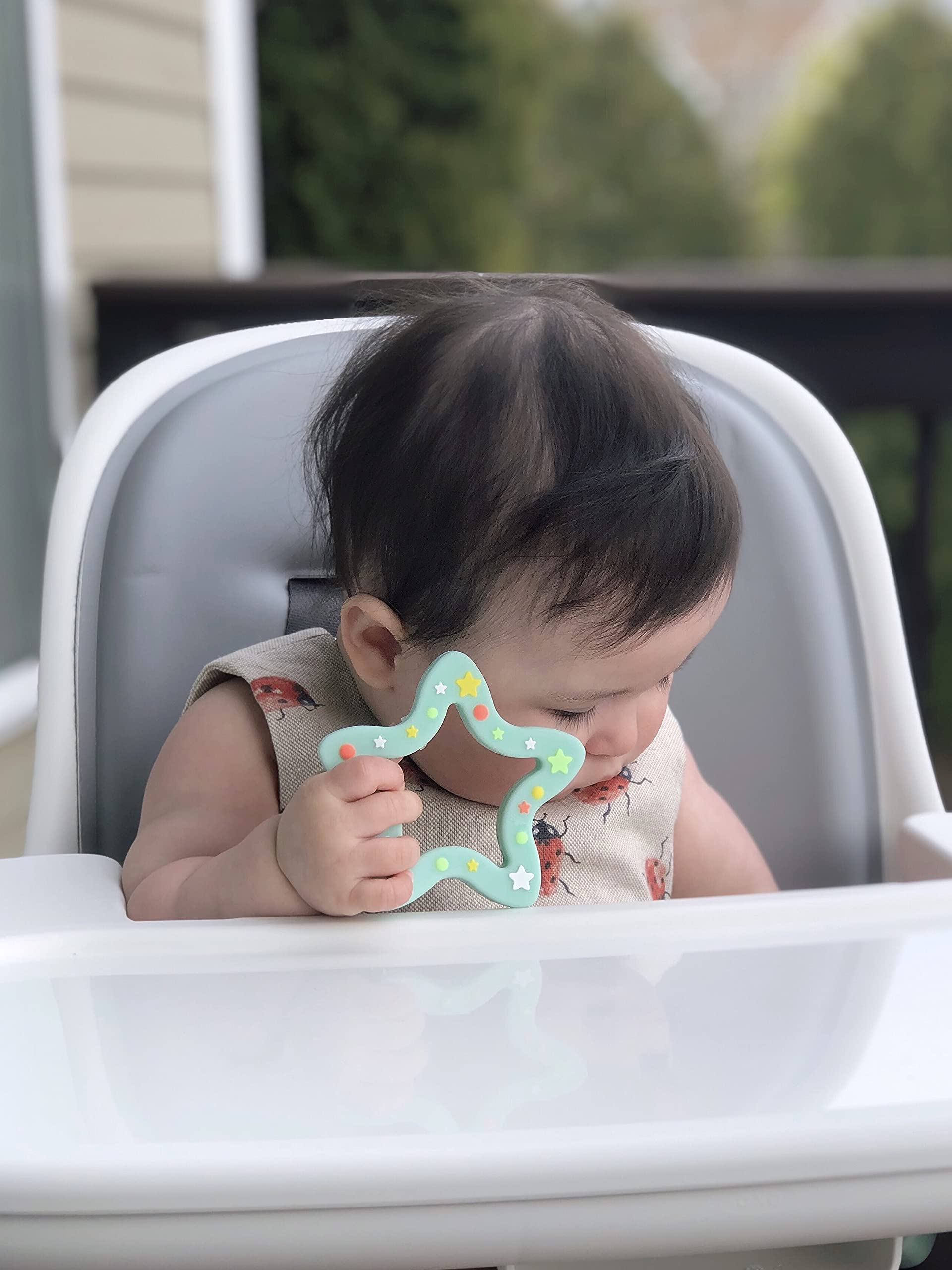 Jimibaby Silicone Star Teether, The First Teething Toy for Baby Boys and Girls,100% BPA Free, Easy to Hold, Freezer Safe (Mint Star)