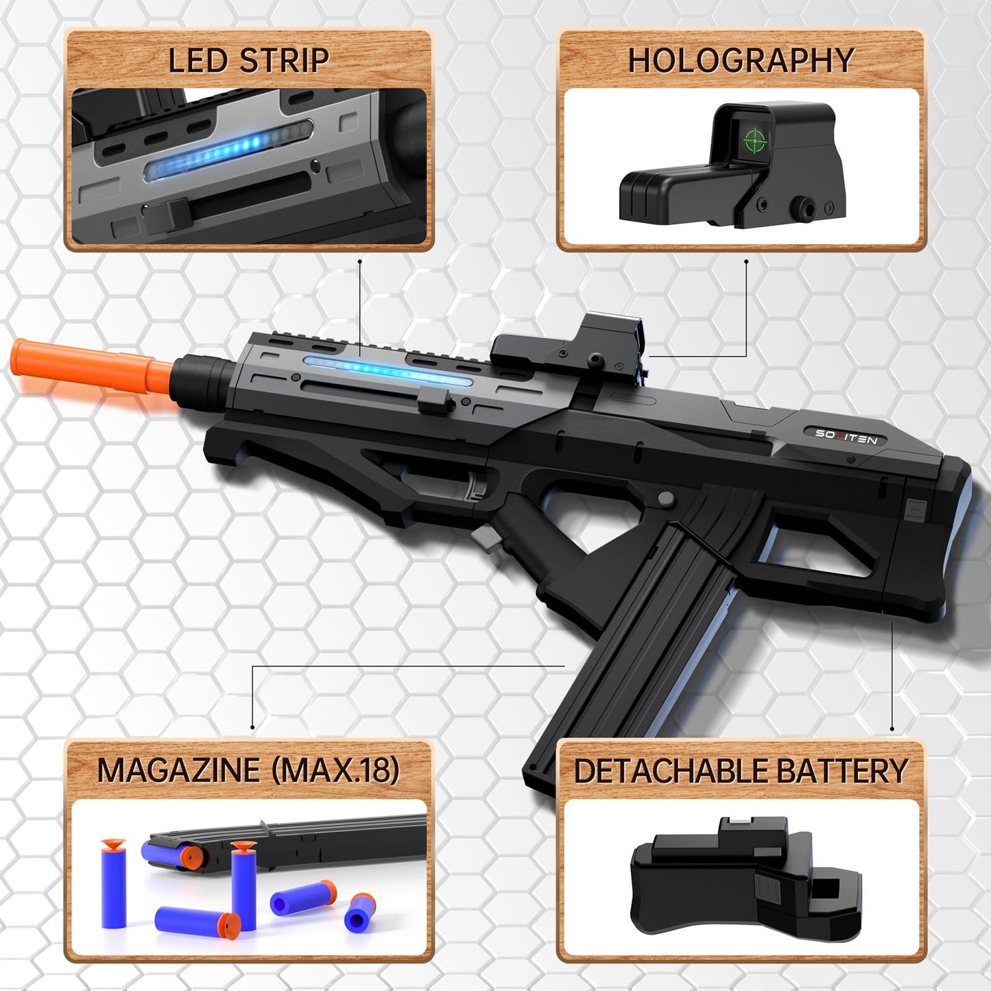 SOFITEN Electric Powerful Toy Gun Automatic Sniper Rifle with Soft Bullet, Equipped with Scope, 2 Extended Magazine(*18), Tactical Vest, Birthday