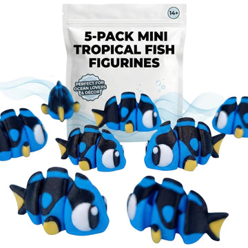 5-Pack Mini Tropical Fish Collectibles - Unique Ocean-Inspired Desk Decor and Shelf Display - 3D Printed in Canada