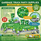 Oojami Garbage Truck Party Supplies - Serves 24, Complete Birthday Tableware Set with Plates, Cups, Napkins & Table Covers for Kids Garbage Truck