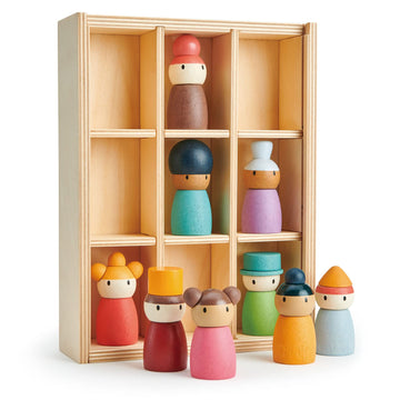 Tender Leaf Toys - Happy Folk Hotel - 9 Pcs Wooden Diversity Peg Dolls Open-Ended Toys - Montessori People Figures Play Set - Age 3+