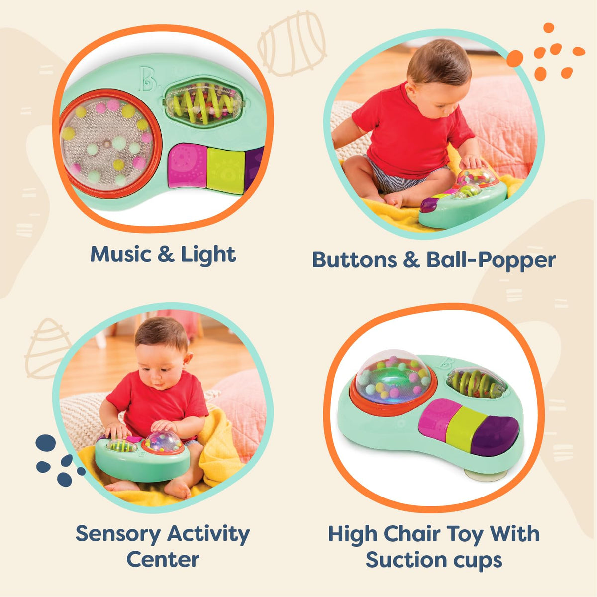 B. toys Baby Activity Station, Whirly Pop Suction Toy with Music